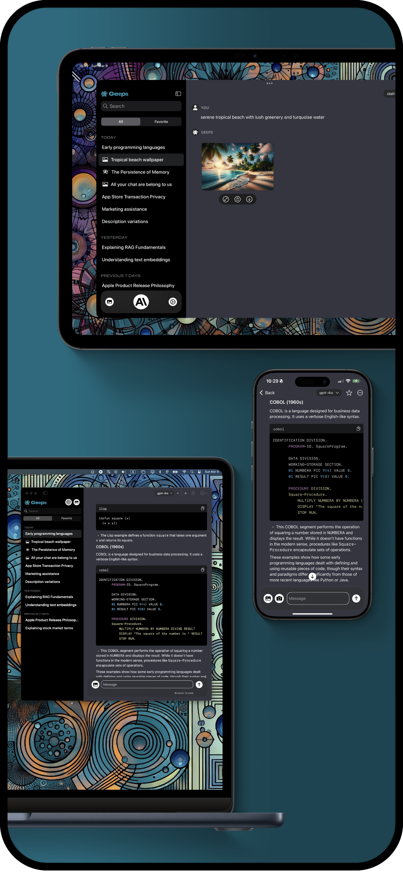 Screenshots of the app