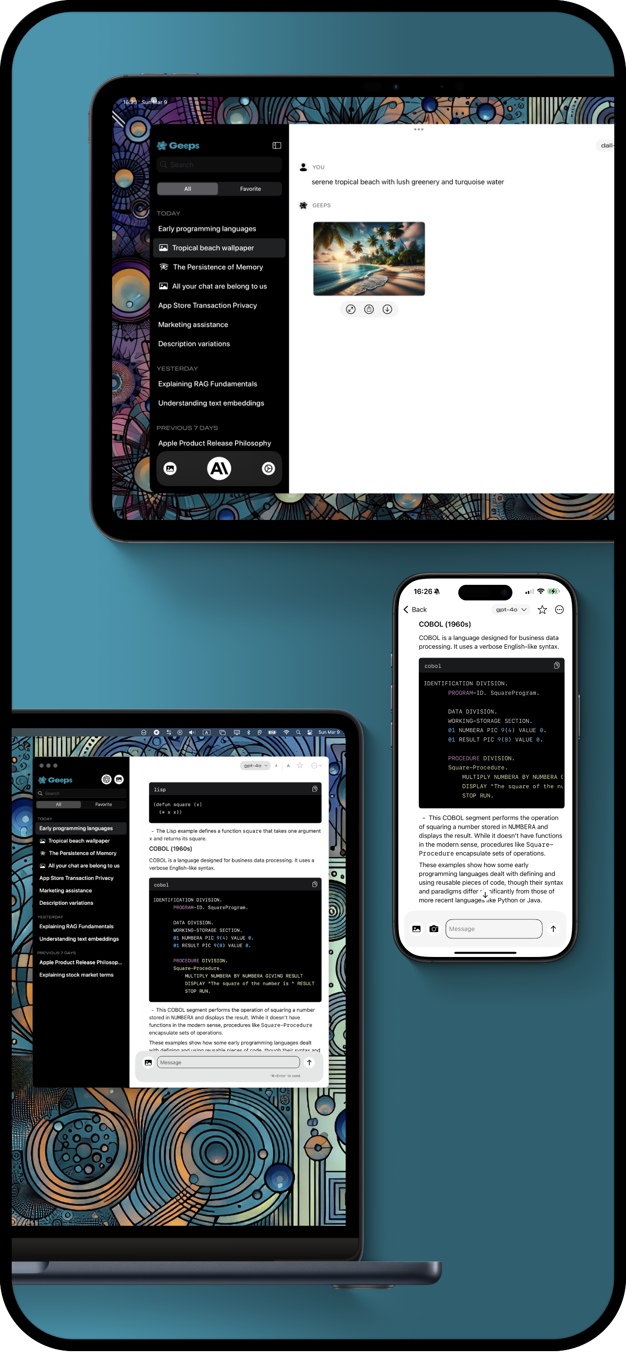Screenshots of the app